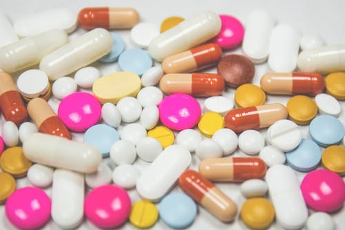 Different colors of pills, capsules